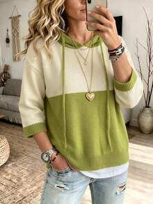 BYGOUBY Women's Striped V-Neck Dropped Shoulder Knit Sweater, Casual Loose Fit Pullover Cardigan, Autumn/Winter - Green - View 3