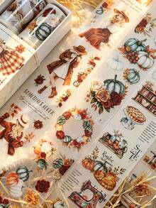 4 Rolls/Box Pre-Cut Fall Themed Washi Tape Set, PET Sticker Rolls, Masking Decorative Tape, Used To Make Scrapbook DIY Handbook Junk Journaling Supplies Material - Scrapbook Supplies - View 9