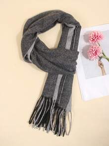 1pc New Autumn/Winter Men's Couple British Style Faux Cashmere Thick Plaid Tassel Warm Scarf, Fashion Street Soft Comfortable Shawl Suitable For Daily Use - Grey - View 2