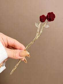 1pc Red Rose Tassel Hair Stick, Elegant Hair Accessory Tool, Suitable For New Chinese Style, Hanfu, Party, Date And Daily Commute - Multicolor - View 7