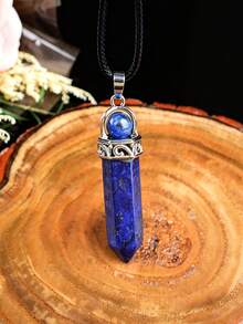 Natural Crystal Hexagonal Pillar Pendant Necklace, Rotating Round Bead Crystal Pillar Charm, Vintage Silver-Tone Leather Cord Necklace, Healing Energy Stone Accessory - Round Bead Single Point Pendant - View 14