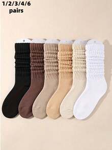 1/2/3/4/6 Pairs Women's Autumn/Winter Warm Thick Fleece Lined Terry Socks, Loose Mid-Calf Socks, Solid Color Sole Yoga Pilates Floor Socks, Y2K Style - Multicolor - View 10