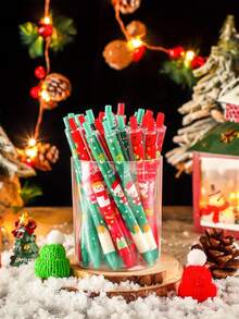 12 PCS Cartoon Christmas Gel Pen Set, Assorted Styles, 0.5mm Black, Back-To-School Season, Exam Practice Pens, Christmas Gift, New Year Gift - Multicolor - View 5