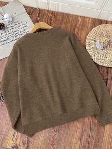 Women's Casual Round Neck Letter Print Sweatshirt (Autumn/Winter) - Dark Ochre - View 2
