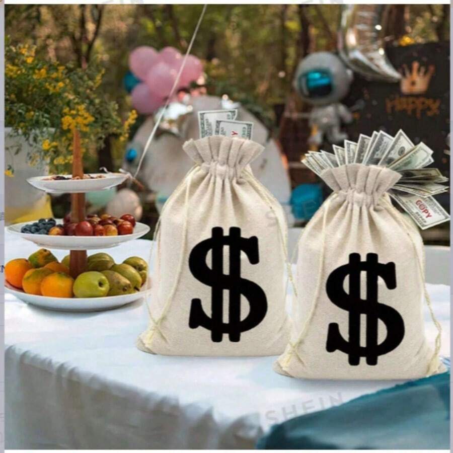4 buah Kantong Uang Kanvas dengan Cetakan Simbol Dolar, Cocok untuk Halloween, Cosplay, dan Suvenir Pesta, Perlengkapan Kostum/1 buah - A - View 1