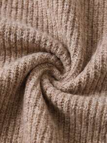 Women's Autumn/Winter Grey Brown Soft Ribbed Knit Crew Neck Lantern Sleeve Fitted Long Sweater Dress, Elegant Casual Daily Commute Layering Style - Maroon - View 11