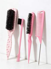 4/1pc Cherry Blossom Pattern Hair Comb Styling Set, Includes Cherry Blossom Pattern Straight Comb, Detangling Comb, Styling Comb, Tail Comb, Salon Hairdressing Comb Accessories, Essential Hair Accessories For Women Travel, Suitable For Makeup And Hairstyle Grooming - Multicolor - View 1