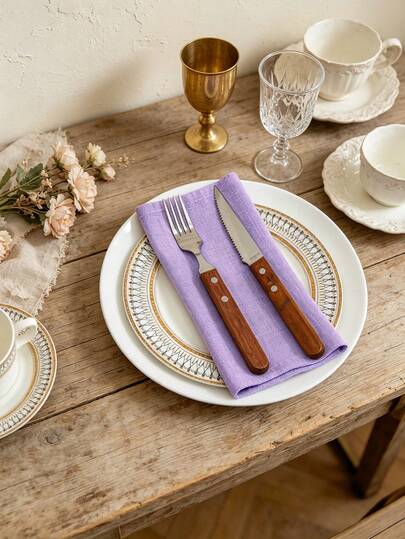 2/6/12pcs French Vintage Style Light Purple Square Napkins, Thin & Soft, Absorbent, Minimalist & Versatile, Suitable For Dining Table Decor, Restaurant, Home, Party, Banquet Decoration