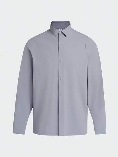 Adidas Camisa deportiva de hombre tejida con tacto fresco para primavera/verano, versátil para entrenamiento, fitness y uso casual, cuello vuelto, manga larga JM0969