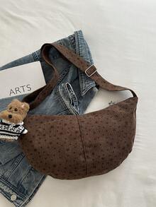 Tas Bahu Bulan Sabit Corduroy Kapasitas Besar dengan Motif Bintang, Tali Bahu yang Dapat Diatur, Tas Selempang Harian Wanita, Dilengkapi dengan Liontin Kartun Lucu - MultiWarna - View 6