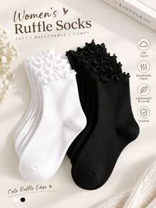 1/6/12/18 Pairs Random Ruffle Socks Women, Cute Lace Edge Socks Soft Comfortable Fall Winter Socks For Women, Halloween Christmas Gifts And Daily Wear - Multicolor - View 1