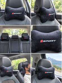 1pc Black Velvet Car Headrest Cushion With Sports Letter Pattern, Suitable For Car Seats, Center Console, Enhancing Interior Comfort For Commuting And Road Trips, Easy To Place Car, SUV And Truck Interior Accessories - Sports - View 3