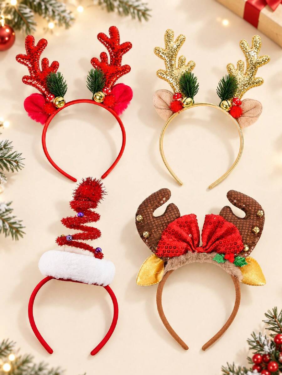 1pc Christmas Party Headband, Anti-Slip Decorative Hairband, Bathroom Accessory, Hair Accessory, Deer Shape, Suitable For Christmas Party, Family Photo