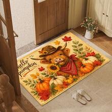 2D Highland Cow, Sunflower, Pumpkin Welcome Pattern Printed Long Runner Mat Series, Indoor Entryway Mat, Bedroom Bedside Mat, Kitchen Mat, Kitchen Long Runner, Suitable For Living Room, Laundry Room, Bathroom - Multicolor - View 3