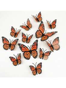 60pcs/5set 3D Emperor Butterfly Wall Stickers, PVC Plastic Material, Bright Orange And Black Design, Perfect For Wedding, Birthday, Graduation And Holiday Decoration, Butterfly Decor, Room, Bedroom Decoration, Removable, Waterproof And Moisture-Proof - Multiple Styles - View 7