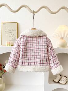 Autumn/Winter Baby Girl Pink Plaid Lamb Fleece Patchwork Sweet & Cool Stylish Versatile Outdoor Jacket - Pink - View 2