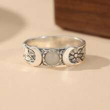 Vintage Moon Ring, Engraved Ring, Bohemian Style Women's Jewelry, Daily & Party Accessory - Silver - View 5
