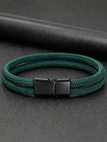 1pc Men's Double Layer Braided Bracelet, Unisex, Couple Bracelet, Multi-Color Casual Daily Fashion Accessory - Woven Bracelet - View 12