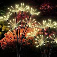 Outdoor Solar Starburst Fireworks Stake Lights, 3 Options: 6 Heads 60LED, 8 Heads 80LED, 10 Heads 100LED, Warm Light Atmosphere, Starburst Radial Light Heads Mimicking Fireworks Bloom, Flexible Copper Wire For Custom Shaping, Light Radiates Outward With Dynamic Starlight - Solar Powered Starburst Fireworks Light - View 3