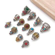2pcs Three Hole Guru Beads Alloy Inlaid Turquoise Red Stone Buddha Head Charms For DIY Bracelet Handmade Mala Jewelry Making - Multicolor - View 5