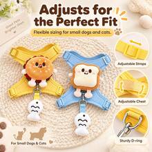Cute Hamburger & Toast Doll Cat Harness And Leash Set, Escape‑Proof Adjustable Soft Pet Vest Harness For Kitten Small Dog Outdoor Walking - Multicolor - View 6