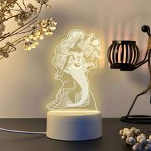 Beautiful Mermaid Pattern Acrylic Night Light, USB Warm Light Powered Desktop Art Decor, Exquisite Line Carving, Dreamy Atmosphere Bedside Lamp, Ocean Fairy Tale Style, Creative Birthday Holiday Gift - Warm white light - View 8