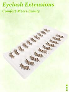 Brown 10 Pairs New Half Eye Lashes, Cross Soft & Natural Cat Eye Design, Makeup Tool False Eyelashes For Lengthening & Volumizing - Brown - View 4