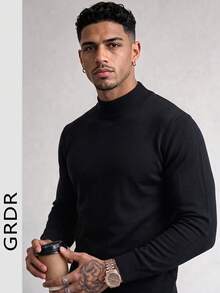 GRDR Men's Autumn/Winter Casual Minimalist Solid Color Mock Neck Sweater - Black - View 6