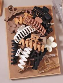 10/5/1pc Random Color Multi-Style Geometric Large Hair Claw Clips, Fashionable Elegant Daily Casual Half-Up Hair Clips Hair Accessories For Women - Multicolor - View 2