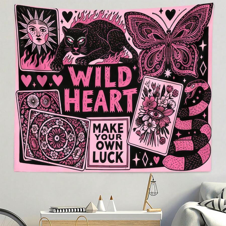 2D Flat Print 1pc Tapestry Wild Heart Mysterious Design Wall Hanging Decor Suitable For Bedroom Living Room Aesthetic High-Definition Printing Polyester Material - For Living Room Wall Decoration, 2D Flat - Multicolor - View 1