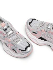 Okurime. 2025 Summer New Breathable Mesh Hollow Sport Shoes, Fashion Chunky Sneakers For Women, Street Style - Pink On White - View 5