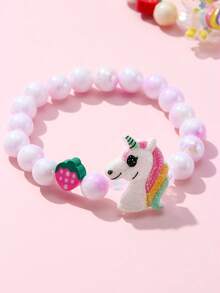24pcs Kids Polymer Clay Bracelet Gift Set, Fruit Flower Beads Unicorn Pendant, Girls Party Jewelry Birthday Gift - Multicolor - View 9