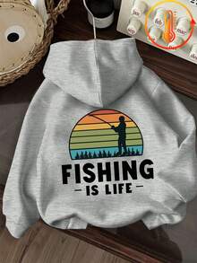 Tween Boy Fun Print Pullover Sweatshirt, Warm & Comfortable Thermal Lined Pullover Sweatshirt For Autumn/Winter - Grey - View 3