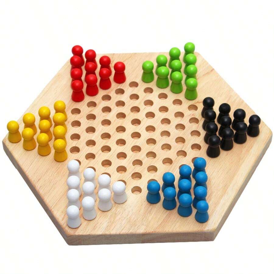 1件裝木製中國跳棋遊戲組,實木六角形棋盤附6色棋子,經典家庭策略桌遊,適合成人、情侶與團體遊戲 - 彩色 - 查看 1