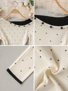 Women's Autumn/Winter Polka Dot Asymmetric Collar Long Sleeve Sweater - Apricot - View 8