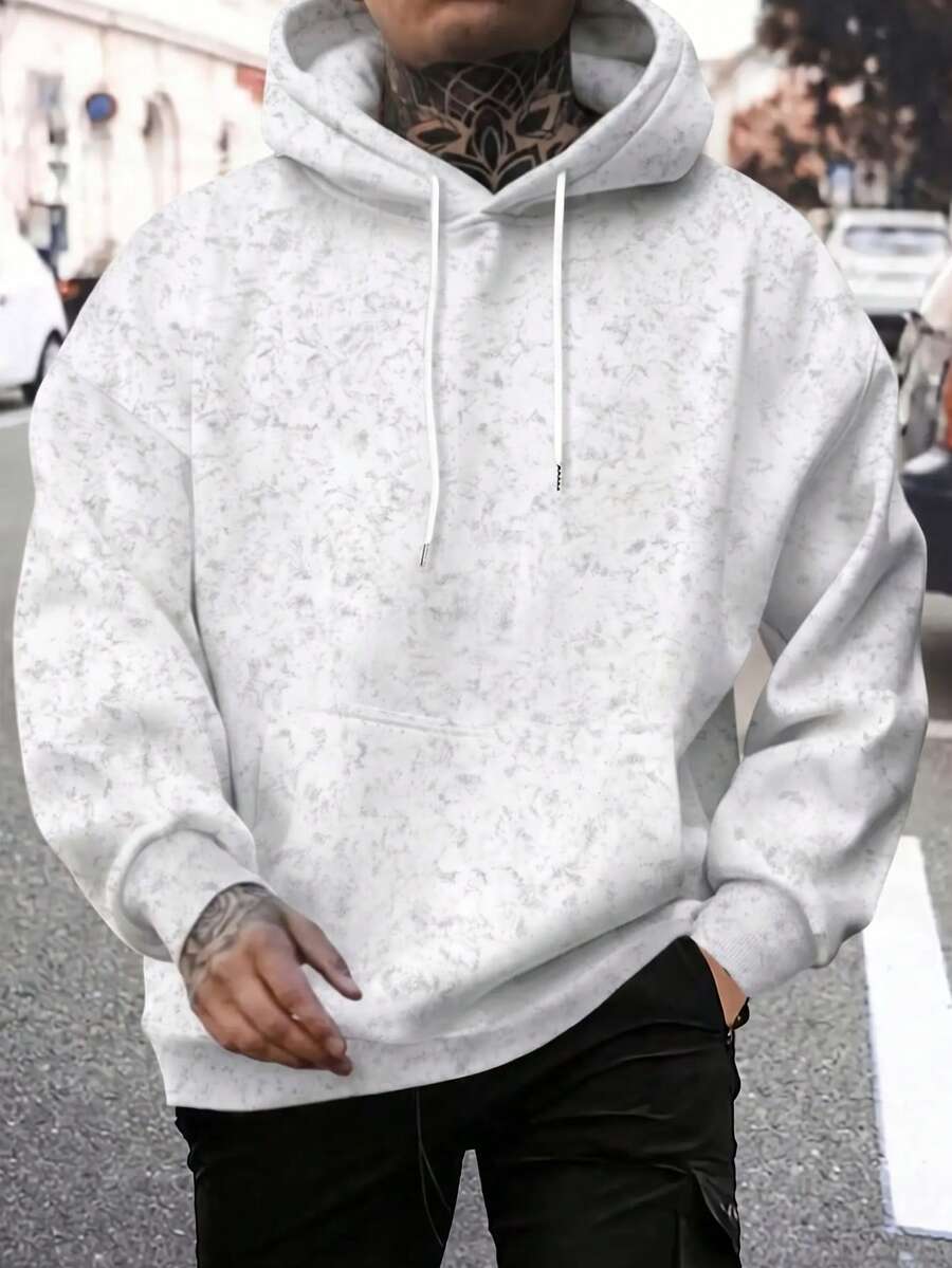 Men's Autumn/Winter Printed Washed Hoodie Sweatshirt - White - View 1