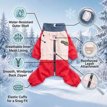 DomKim Multi-Color Dog Winter Warm Jacket - Waterproof & Windproof Fleece-Lined Coat With Built-In D-Ring Harness, Zipper Closure Easy On/Off, Cozy Cold Weather Clothes For Small To Medium Dogs, Daily Walking Outfits In Red, Gray, Cream-White - Multicolor - View 4