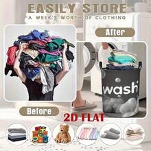 Black Washed Letter Bubble Print Cylindrical Laundry Basket, Portable Foldable Storage Bin, Large-Capacity Dirty Clothes And Toy Storage Box, For Laundry Room, Bedroom, Bathroom, Dorm, Closet, Sturdy Handles, Space-Saving Design - Grey - View 7