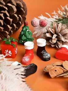4pcs/Set Miniature Santa Claus Boot Ornaments - Small Red Black Resin Shoe Decorations Suitable For Christmas Tree, Moss Terrarium, DIY Diorama, Mini Landscaping Scenes, Tiny Tabletop Displays, Ideal Gift For Holiday Decorations, Christmas Decor - Santa Claus Boot Ornament Set - View 4
