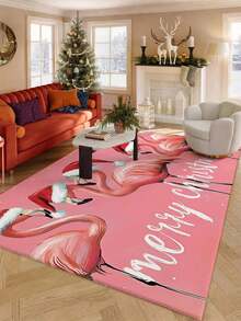 Christmas Fun Tropical Flamingo Theme Printed Doormat, Non-Slip Absorbent Easy-To-Clean Rectangular Entrance Mat, Christmas Winter Holiday Decor Foot Mat - Multicolor - View 9