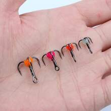 6PCS Bionic Fish Egg Treble Hooks, Super Sharp Barbed High Strength Ice Fishing Hooks, Lure Modification Hooks, Universal Winter Fishing Tackle For Freshwater & Saltwater - Multicolor - View 2