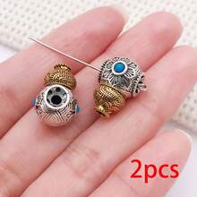 2pcs Three Hole Guru Beads Alloy Inlaid Turquoise Red Stone Buddha Head Charms For DIY Bracelet Handmade Mala Jewelry Making - Multicolor - View 13
