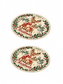 1/2/4pcs Christmas Placemats, Reindeer And Berry Elements, Round Design, Linen Material, Suitable For Christmas Decoration, Family Gatherings, Parties, Table Decor, Holiday Decor, Indoor Decor. - Multiple Styles - View 14