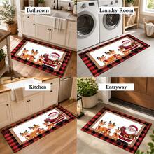 1pc Soft Faux Cashmere Material Floor Mat, Christmas Cartoon Santa Claus & Reindeer Pattern, Plaid Decor Non-Slip Mat, Suitable For Kitchen, Bathroom, Entrance, Bedroom Door, Multi-Scene Use Anti-Slip Floor Mat, Room Decor, Holiday Gift - Multicolor - View 10