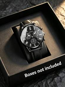 4pcs A Luxury Men's Watch And Accessory Set Featuring A Business-Casual Style; An Ideal Gift For Father's Day, Birthdays, Or Everyday Wear. - Black - View 3