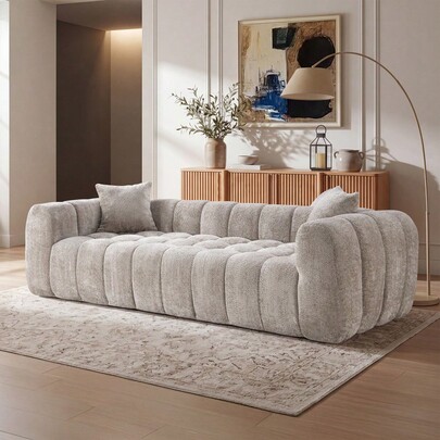 Canapé Marshmallow Cloud compressé, 102,7" surdimensionné avec deux coussins, canapé moderne en bouclé doux pour salon, appartement
