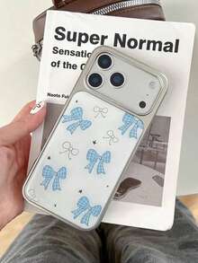1PC Fresh Blue Plaid Bow Large Window Phone Case, Minimalist Sweet Girl TPU Soft Shell Full Coverage Lens Anti-Drop Personalized Cartoon Protective Cover Compatible With Apple 17/16/15 Pro Max/15 Pro/15/14 Pro Max/14 Pro/14/13 Pro Max/13 Pro/13/12 Phone Protective Case All Models Personalized Creative - Multicolor - View 4