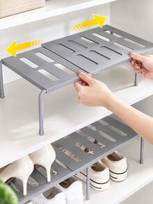 1pc/2pcs Solid Color Detachable Expandable Tiered Shoe Rack, Space-Saving Kitchen Storage Shelf, Suitable For Home, Living Room, Dorm, Plastic Shoe & Slipper Organizer, Can Be Placed At Room Entrance, Under Bed, Bathroom, Dressing Room, Thickened Expandable Shoe Rack - Multicolor - View 2