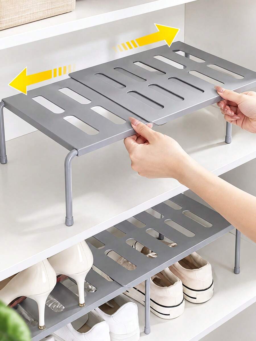 1pc/2pcs Solid Color Detachable Expandable Tiered Shoe Rack, Space-Saving Kitchen Storage Shelf, Suitable For Home, Living Room, Dorm, Plastic Shoe & Slipper Organizer, Can Be Placed At Room Entrance, Under Bed, Bathroom, Dressing Room, Thickened Expandable Shoe Rack