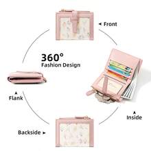 Women's Small Floral Print PU Wallet, Bi-Fold Card Holder With Keychain, Zipper Coin Pocket, Multiple Card Slots And Cash Compartment - Multicolor - View 4